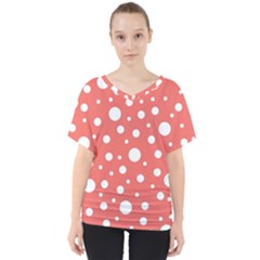 Polka Dot On Living Coral V-neck Dolman Drape Top by LoolyElzayat