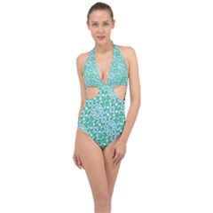 Colorful Abstract Print Pattern Halter Front Plunge Swimsuit by dflcprintsclothing