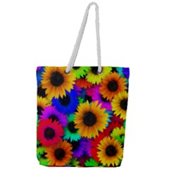 Sunflower Colorful Full Print Rope Handle Tote (large) by Mariart