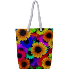 Sunflower Colorful Full Print Rope Handle Tote (small) by Mariart