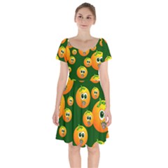 Seamless Orange Pattern Short Sleeve Bardot Dress by Mariart