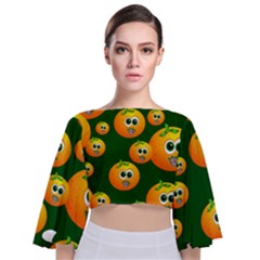 Seamless Orange Pattern Tie Back Butterfly Sleeve Chiffon Top by Mariart