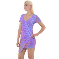 Diagonal Line Design Art Short Sleeve Asymmetric Mini Dress by LoolyElzayat