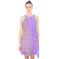 Diagonal Line Design Art Halter Collar Waist Tie Chiffon Dress by LoolyElzayat
