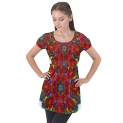 Mandala Fractal Graphic Design Puff Sleeve Tunic Top by Pakrebo