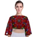 Mandala Fractal Graphic Design Tie Back Butterfly Sleeve Chiffon Top View1