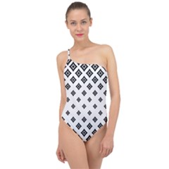 Black And White Tribal Classic One Shoulder Swimsuit by retrotoomoderndesigns