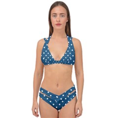 Turquoise Polka Dot Double Strap Halter Bikini Set by retrotoomoderndesigns