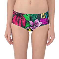 Neon Hibiscus Mid-waist Bikini Bottoms by retrotoomoderndesigns