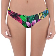 Neon Hibiscus Reversible Hipster Bikini Bottoms by retrotoomoderndesigns