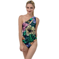 Hibiscus Dream To One Side Swimsuit by retrotoomoderndesigns