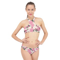Floral Vintage Flowers Wallpaper High Neck Bikini Set by Mariart
