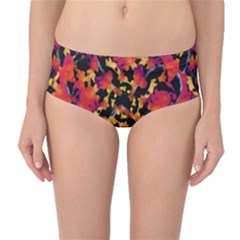 Red Floral Collage Print Design 2 Mid-waist Bikini Bottoms by dflcprintsclothing