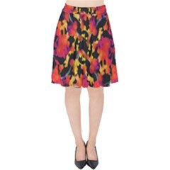 Red Floral Collage Print Design 2 Velvet High Waist Skirt by dflcprintsclothing