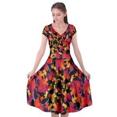Red Floral Collage Print Design 2 Cap Sleeve Wrap Front Dress by dflcprintsclothing