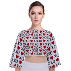 Xo Valentines Day Pattern Tie Back Butterfly Sleeve Chiffon Top by Valentinaart