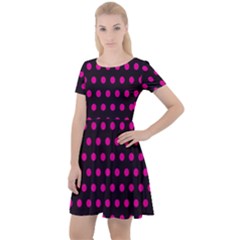 Pink Black Polka Dots Cap Sleeve Velour Dress  by retrotoomoderndesigns