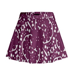 Magenta And White Abstract Print Pattern Mini Flare Skirt by dflcprintsclothing