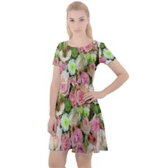 Pastel Pink Roses Cap Sleeve Velour Dress  by retrotoomoderndesigns