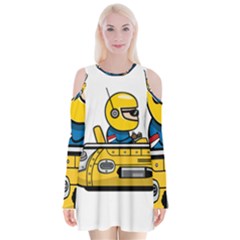 Cartoon Space Racer Galaxy Science Velvet Long Sleeve Shoulder Cutout Dress by Wegoenart