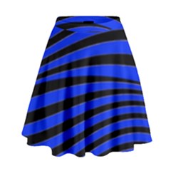 Black And Blue Linear Abstract Print High Waist Skirt by dflcprintsclothing