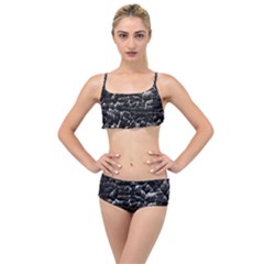 Black And White Grunge Cracked Abstract Print Layered Top Bikini Set by dflcprintsclothing