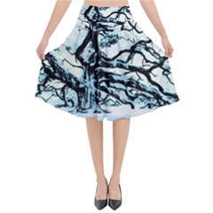 Tree Winter Blue Snow Cold Scene Flared Midi Skirt by Pakrebo
