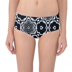 Black White Abstract Flower Mid-waist Bikini Bottoms by retrotoomoderndesigns