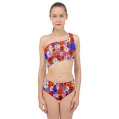 Multicolored Daisies Spliced Up Two Piece Swimsuit by retrotoomoderndesigns