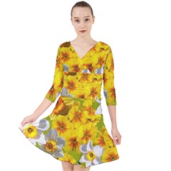 Daffodil Surprise Quarter Sleeve Front Wrap Dress by retrotoomoderndesigns