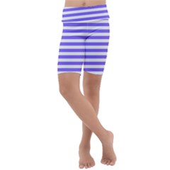Lilac Purple Stripes Kids  Lightweight Velour Cropped Yoga Leggings by snowwhitegirl