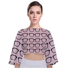 Nerdy Glasses Pink Tie Back Butterfly Sleeve Chiffon Top by snowwhitegirl