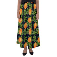 Citrus Tropical Orange Black Flared Maxi Skirt by snowwhitegirl