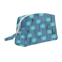 Zen Lotus Wood Wall Blue Wristlet Pouch Bag (medium) by snowwhitegirl