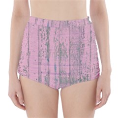 Old Pink Wood Wall High-waisted Bikini Bottoms by snowwhitegirl