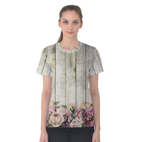 Floral Wood Wall Women s Cotton Tee by snowwhitegirl