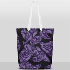 Tropical Leaves Purple Full Print Rope Handle Tote (small) by snowwhitegirl