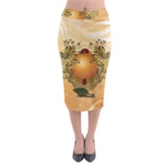Wonderful Easter Egg With Flowers And Snail Midi Pencil Skirt by FantasyWorld7