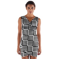 Black And White Basket Weave Wrap Front Bodycon Dress by retrotoomoderndesigns