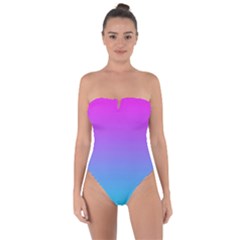 Fuschia Turquoise Dream Tie Back One Piece Swimsuit by retrotoomoderndesigns