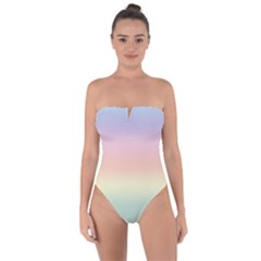 Balmy Pastel Seashore Tie Back One Piece Swimsuit by retrotoomoderndesigns