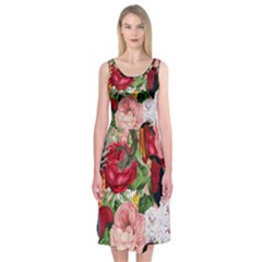 Tropical Bird Floral Midi Sleeveless Dress by snowwhitegirl
