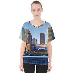 Columbus Skyline V-neck Dolman Drape Top by Riverwoman