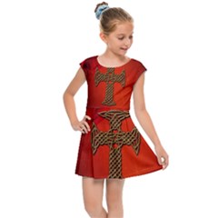 Wonderful Celtic Cross On Vintage Background Kids  Cap Sleeve Dress by FantasyWorld7