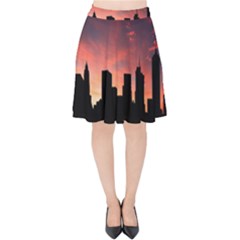 Skyline Panoramic City Architecture Velvet High Waist Skirt by Sudhe