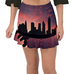 Skyline Panoramic City Architecture Fishtail Mini Chiffon Skirt by Sudhe