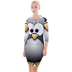 Penguin Birds Aquatic Flightless Quarter Sleeve Hood Bodycon Dress by Sudhe