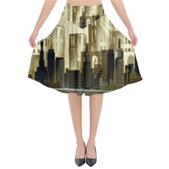 Architecture City House Flared Midi Skirt by Sudhe