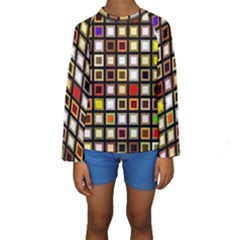 Squares Colorful Texture Modern Art Kids  Long Sleeve Swimwear by Sudhe
