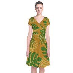 Leaf Leaves Nature Green Autumn Short Sleeve Front Wrap Dress by Sudhe